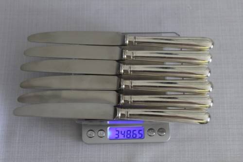 Superb set of 6x British hallmarked sterling silver CJ Vande" Entree/ starter knives w/ steel blades