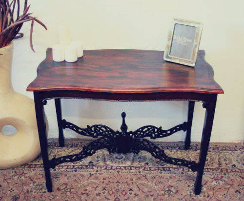 **RS17** A vintage Teak hallway/display table with ornate carved finial & detailing at the bottom