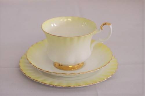 A gorgeous vintage Royal Albert porcelain trio in the beautiful "Rainbow Yellow" pattern