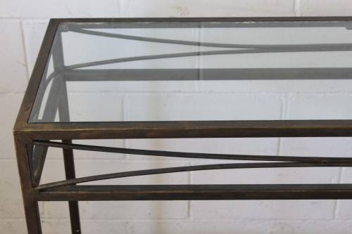 **RS17** A fantastic wrought iron console/ hallway table w/ a glass top and a modern stylish design