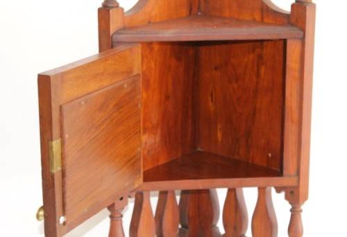 A stunning antique solid oak bathroom corner vanity cabinet w/ bevelled mirrors and carved detailing
