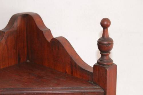 A stunning antique solid oak bathroom corner vanity cabinet w/ bevelled mirrors and carved detailing