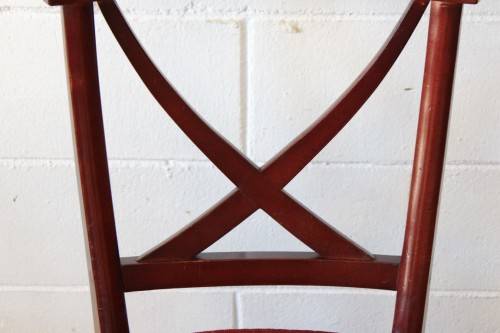 **RS17** Wonderful vintage Mahogany "cross back" dining chairs w deep red upholstery - *ONLY 3 LEFT*