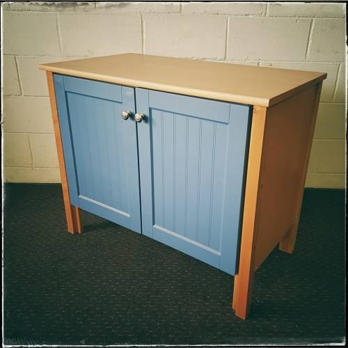 **RS17_Clearance** Lovely modern two-door office credenzas with blue doors and metal handles