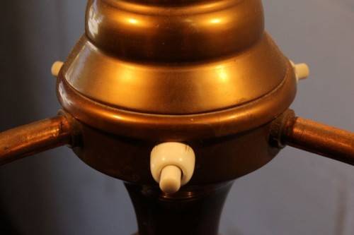 **RS17** A stunning & beautifully made 3-lamp floor standing brass reading lamp w/ large white shade
