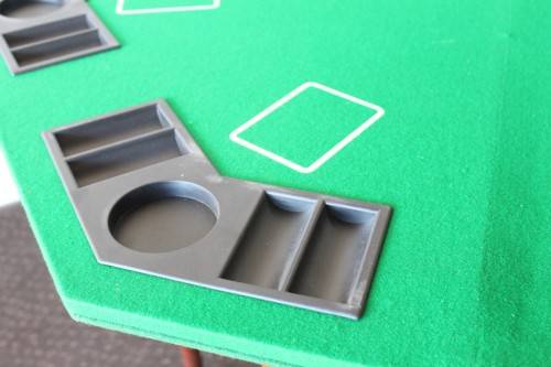 **RS17** A felt-lined folding poker table with built in chip racks and drink holders, in a carry bag