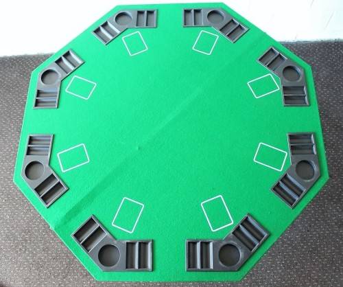 **RS17** A felt-lined folding poker table with built in chip racks and drink holders, in a carry bag