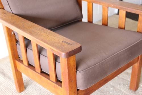 Stunning vintage solid oak Morris chair w/ upholstered cushions in a brown fabric - price/ chair