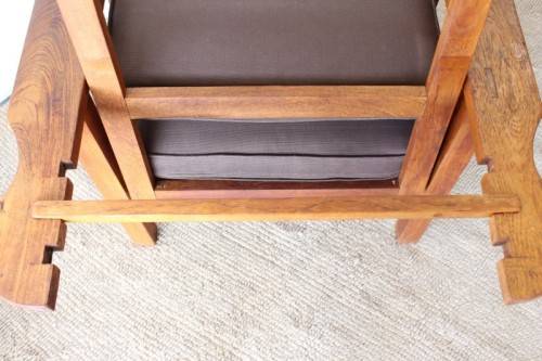 Stunning vintage solid oak Morris chair w/ upholstered cushions in a brown fabric - price/ chair