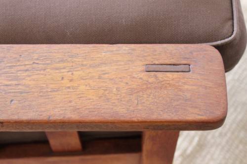 Stunning vintage solid oak Morris chair w/ upholstered cushions in a brown fabric - price/ chair