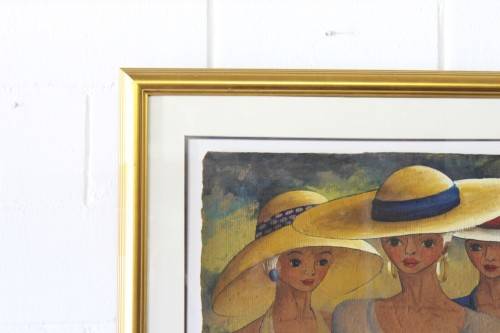 **RS17** A lovely large, colourful framed original signed "Lucille" painting of three women