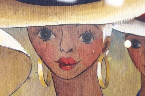 **RS17** A lovely large, colourful framed original signed "Lucille" painting of three women