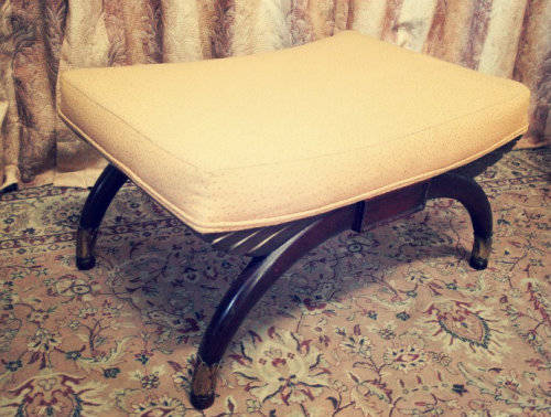 **RS17** A beautiful, well-made vintage French Empire style upholstered foot stool w/ gold gilding!
