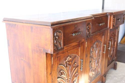 A gorgeous Victorian heavily carved solid Oak three-door side server with loads of drawer space!