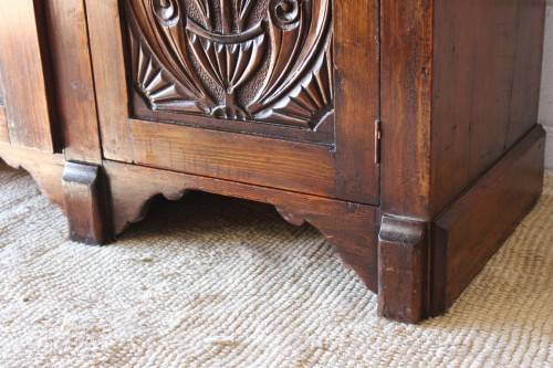 A gorgeous Victorian heavily carved solid Oak three-door side server with loads of drawer space!