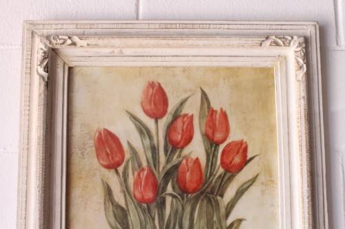 **RS17** A pair of whitewashed framed botanical prints incl red tulips and red & white hydrangea