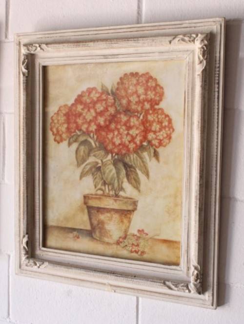 **RS17** A pair of whitewashed framed botanical prints incl red tulips and red & white hydrangea
