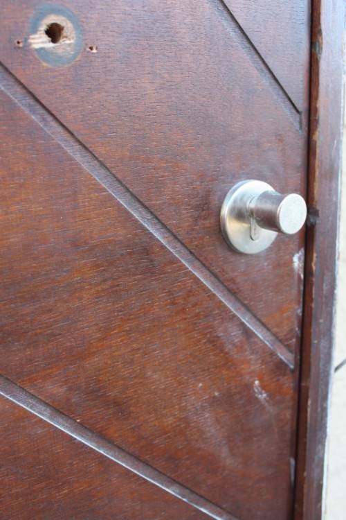 A stunning large 119cm x 202.5cm solid Sapele Wood diagonal pivot slatted front door-Lifespace Sale