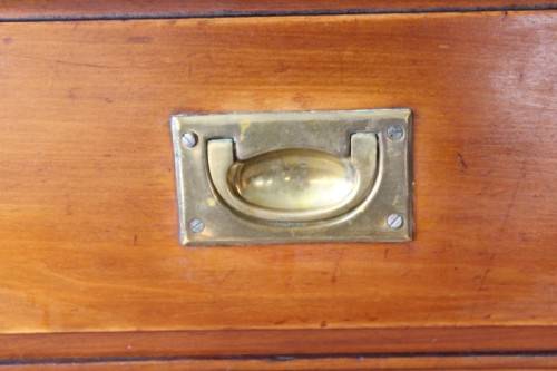 A rare antique Victorian "Campaign Furniture" 3-drawer chest of drawers w/ brass inlaid handles
