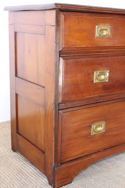A rare antique Victorian "Campaign Furniture" 3-drawer chest of drawers w/ brass inlaid handles
