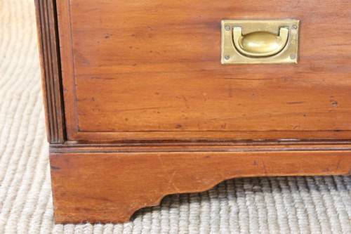A rare antique Victorian "Campaign Furniture" 3-drawer chest of drawers w/ brass inlaid handles