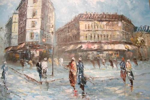 A beautiful framed original signed oil painting of a town scene.