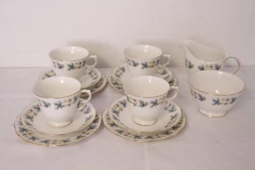 A wonderful vintage Queen Anne fine porcelain tea set including the milk jug and sugar bowl