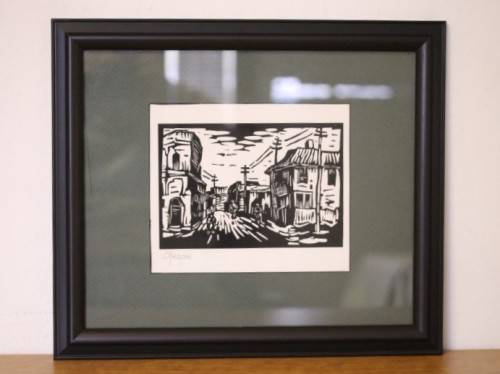 A superb rare original signed and frame"District Six" Gregoire Boonzaier (1909 - 2005) linocut print