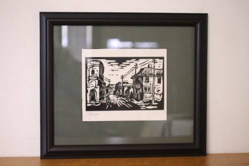 A superb rare original signed and frame"District Six" Gregoire Boonzaier (1909 - 2005) linocut print