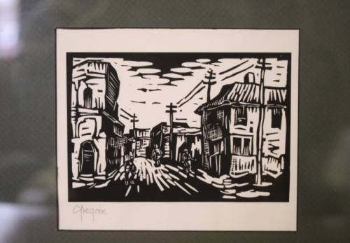 A superb rare original signed and frame"District Six" Gregoire Boonzaier (1909 - 2005) linocut print