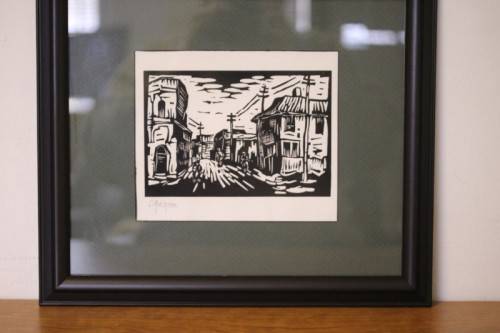 A superb rare original signed and frame"District Six" Gregoire Boonzaier (1909 - 2005) linocut print