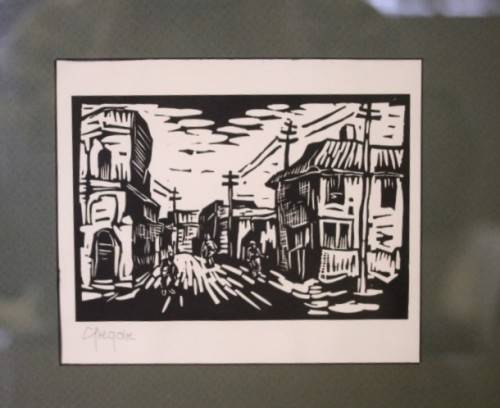 A superb rare original signed and frame"District Six" Gregoire Boonzaier (1909 - 2005) linocut print