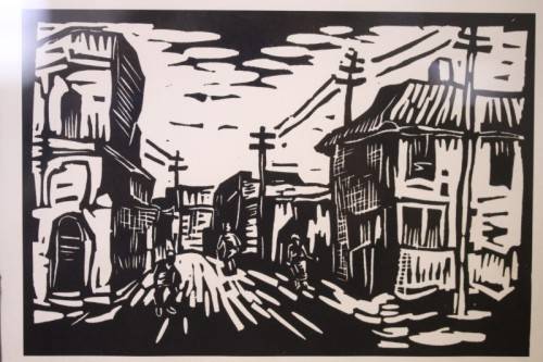A superb rare original signed and frame"District Six" Gregoire Boonzaier (1909 - 2005) linocut print