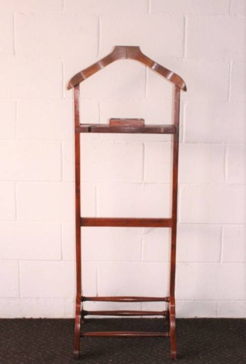 An awesome tall vintage Pakistani solid Teak dumb valet clothing stand w/ cuff-link box & shoe rack