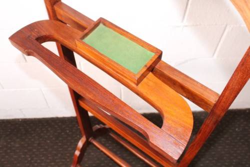 An awesome tall vintage Pakistani solid Teak dumb valet clothing stand w/ cuff-link box & shoe rack
