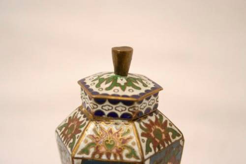 A hand painted solid brass urn vase with colourful floral detailing-Lifespace Sale