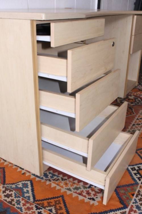 A larger 7-drawer cedar-colour desk with cable holes and a stationary top-drawer tray-Lifespace Sale