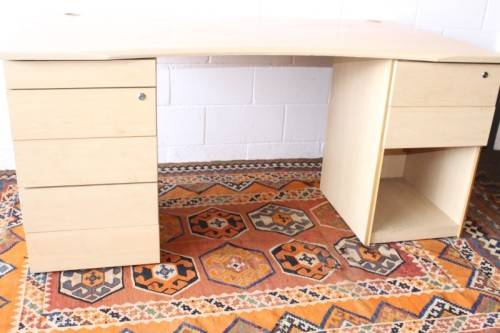 A larger 7-drawer cedar-colour desk with cable holes and a stationary top-drawer tray-Lifespace Sale