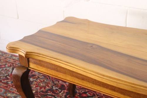 A vintage scalloped edge solid Knysna yellow wood coffee/ side table with Queen Anne cabriole legs