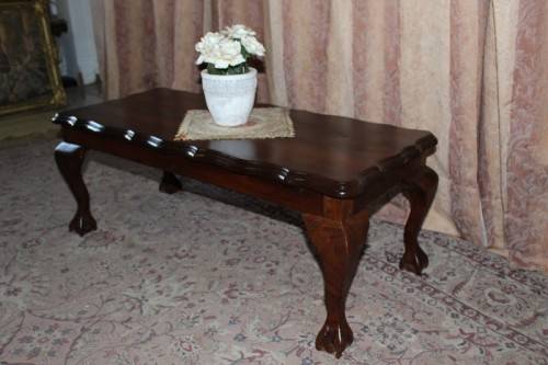 A lovely vintage scalloped edge solid Imbuia wood ball and claw coffee/ side table