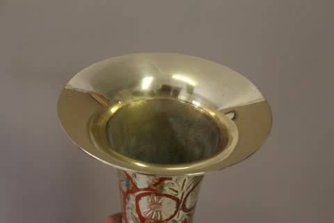 A exquisite large vintage decorative brass vases from India w/ colourful detailing. Lifespace Sale