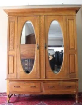 Discounted!! Vintage Oak two-door, two division wardrobe with "full-length" bevelled glass mirrors!!