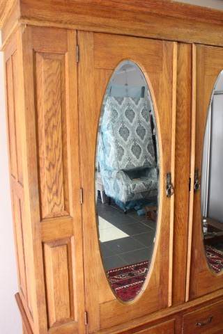 Discounted!! Vintage Oak two-door, two division wardrobe with "full-length" bevelled glass mirrors!!