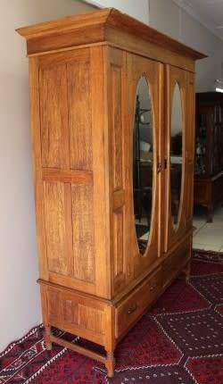 Discounted!! Vintage Oak two-door, two division wardrobe with "full-length" bevelled glass mirrors!!
