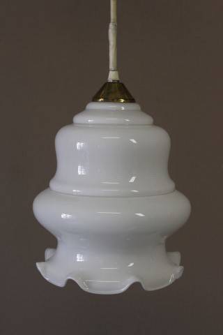 A beautiful white glass single pendant ceiling light, perfect in formal rooms.