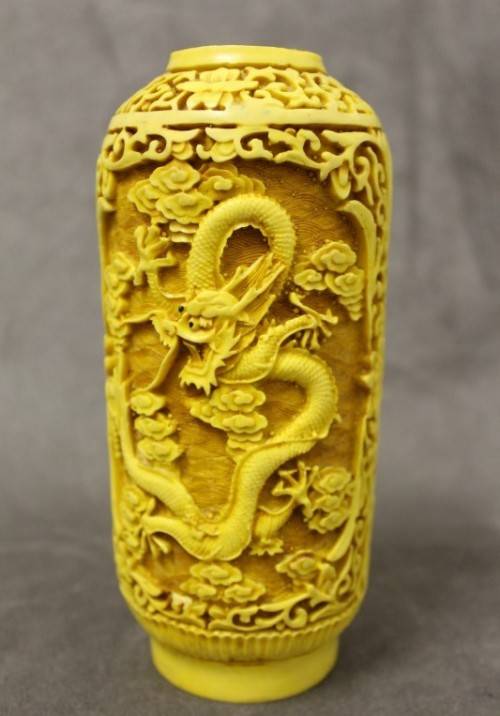 A fabulous vintage carved Cinnabar vase with a dragon theme. Perfect display vase!!