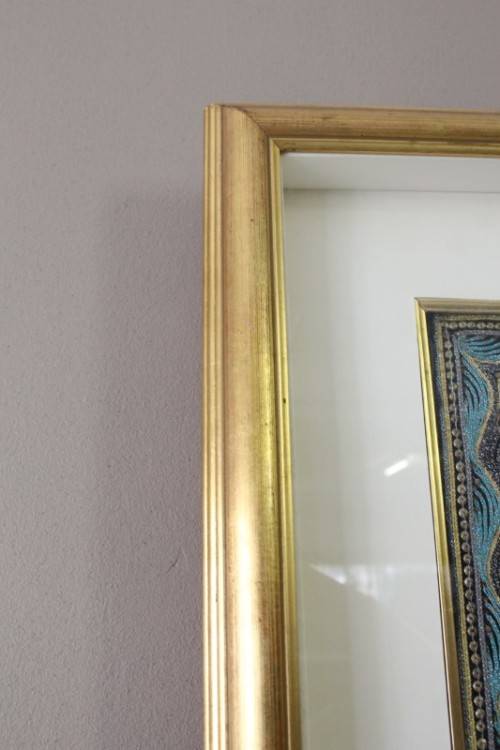 A large  vintage Thai Kalaga tapestry, embroided applique sequined framed picture. Lifespace Sale