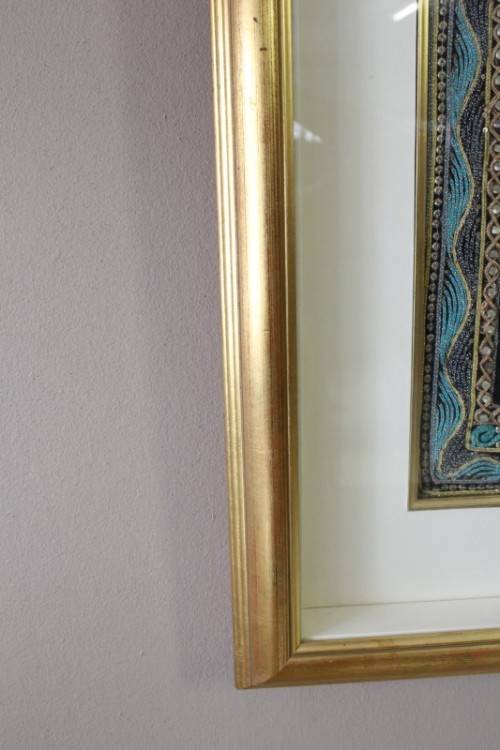 A large  vintage Thai Kalaga tapestry, embroided applique sequined framed picture. Lifespace Sale