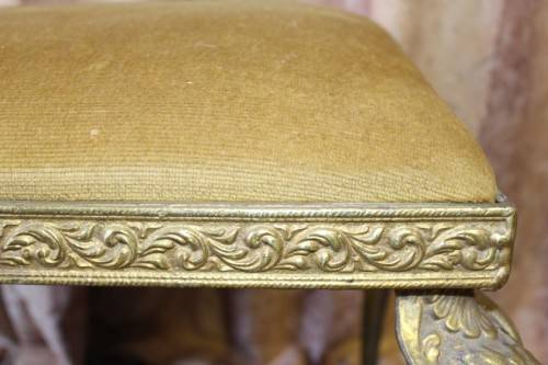 A lovely vintage marble and brass telephone table w/ a cushion, great in informal rooms!