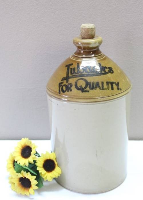 A original vintage 2 tone stoneware handled and corked "Vereeniging" ginger beer jar-Lifespace Sale